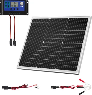 Obrázek produktu pro SucceBuy sada solárních panelů 12V monokrystalických solárních panelů, 50 W, s účinným regulátorem MPPT, vhodná pro auto, loď, obytný vůz, přívěs a plochou střechu (držák se prodává samostatně)