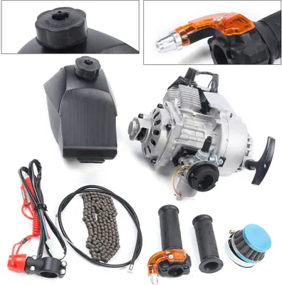 Zdjęcie produktu dla silnik 2-suwowy 49 cm3 Zbiornik paliwa z rozruchem ciągnionym Zestaw jednocylindrowego mini silnika Chłodzenie wymuszonym powietrzem do mini silnika Pocket Quad Dirt Bike