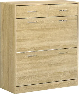 Obrázek produktu pro Skříňka na boty - botník - 2 výklopné přihrádky - 80x30x91,5 cm - dub