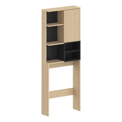 Produktbild von Waschmaschinenschrank Kuba 4 Einlegeböden, 1 Drehtür - Eiche hell/schwarz