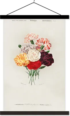 Produktbild von MuchoWow® Textilposter Blumen - Vintage - Blatt 60x90 cm mit schwarzem Rahmen - Poster Wohnzimmer