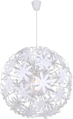 A white pendant light with a floral design.