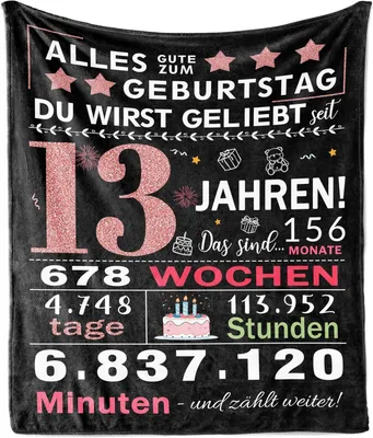 Produktbild von AOWINS Decke zum 13. Geburtstag Weich Gemütlich Geschenk 150x130 cm Geschenk