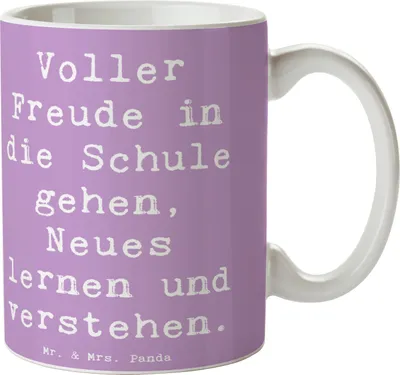 Produktbild von Mr. & Mrs. Panda Kaffeebecher Spruch Schulanfang Freude - Lavendeltraum - Geschenk, Motivation, Tasse, Trost, kaffeetasse bedruckt, Teetasse, Selbstvertrauen, Zuversicht
