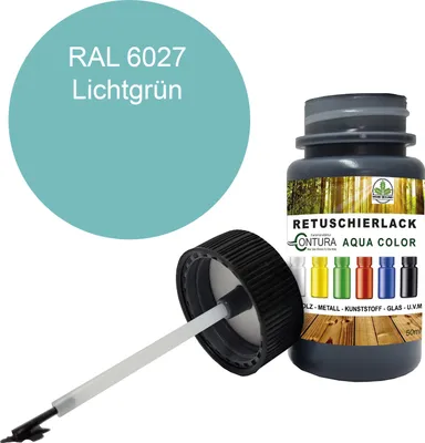 Produktbild von Reparaturlack Lackstift RAL Lack Pinselflasche 50ml. Farbe Holz Metall Möbel Auto Bad Retuschierlack - RAL 6027 Lichtgrün