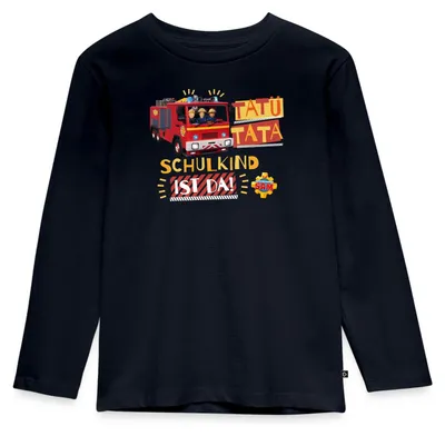 Produktbild von Spreadshirt Feuerwehrmann Sam™ Tatü Tata Schulkind Ist Da Kinder Premium Langarmshirt, 134/140 (8 Jahre), Navy
