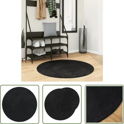 Produktbild von The Living Store Teppich HUARTE Kurzflor Weich und Waschbar Schwarz Ø 100 cm