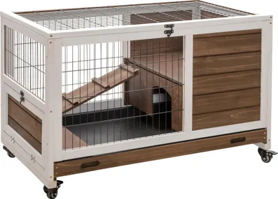 Obrázek produktu pro Klec pro králíky, otevřená střecha, odnímatelná vanička, materiál smrkové dřevo, hnědá, 90x53x59 cm