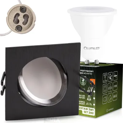 Obrázok produktu pre LUMILED LED zapustené bodové svietidlo GU10 6W 4000K neutrálna biela otočné 85mm ultra ploché hliníkové hranaté čierne kartáčované 230V vrátane pätice GU10 LED žiarovka zapustené stropné svetlo obývacia izba kuchyňa
