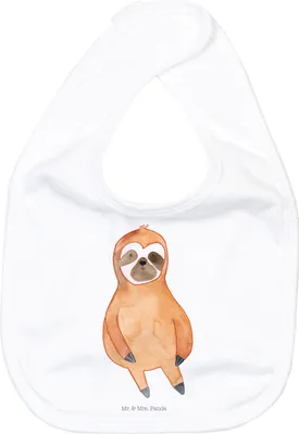 Produktbild von Mr. & Mrs. Panda Schlabberlatz Faultier Zufrieden - Weiß - Geschenk, Lätzchen Für Babys, Glück, Glücklich, Babylätzchen, Kinderlätzchen, Baumwolle, Zufriedenheit