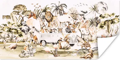 Produktbild von MuchoWow® Poster Bus - Tiere - Kinder - Jungen - Mädchen - Palme 160x80 cm - Foto Poster