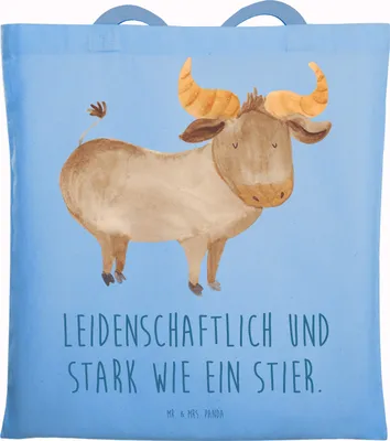 Produktbild von Mr. & Mrs. Panda Tote Bag Sternzeichen Stier - Sky Blue - Geschenk, Schultasche, Ochse, Shopping Tasche, Geburtstag Mai, Rind, Stoffbeutel, Beutel, April