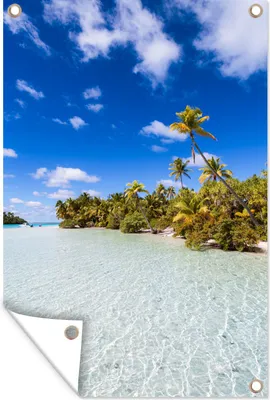 Produktbild von MuchoWow® 60x90 cm Outdoor-Poster Gartendeko Sichtschutz Garten Poster für den Garten  Der Strand von One Foot Island mit vielen Palmen