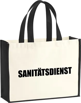 Produktbild von Huuraa Jutetasche Sanitätsdienst Schriftzug 21 Liter Black Jute und Baumwolle Einkaufstasche Geschenkidee