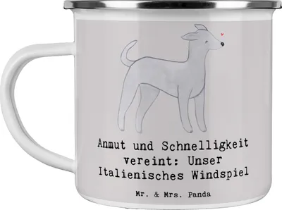 Produktbild von Mr. & Mrs. Panda Haferl Italienisches Windspiel - Grau Pastell - Geschenk, treuer Begleiter, Hunderasse, Tasse Emaille, energiegeladen, liebevolle Hunde, Becher, Hund