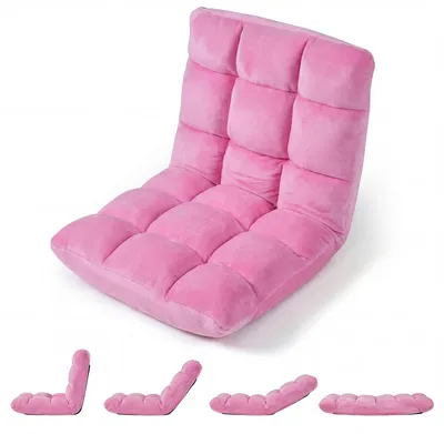Image de Chaise de sol COSTWAY avec dossier réglable, fauteuil de sol rembourré, coussin de sol pliable, chaise de méditation, fauteuil de relaxation, coussin thaï, rose