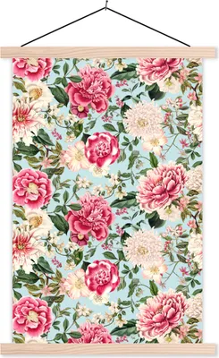 Produktbild von MuchoWow® Textilposter Blumen - Farben - Muster 120x180 cm mit holzfarbenen Rahmen - Textil-Plakat