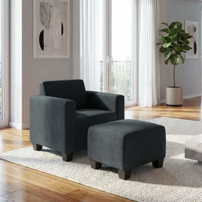 Obrázok produktu pre Modulárne kreslo lounge chair s otomanom Lyon, látka/textil ~ antracitovo sivá