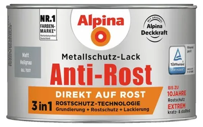 Produktbild von Alpina Metallschutzlack Anti-Rost Hellgrau 300 ml matt