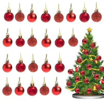 Weihnachtskugeln, 24 Stück, rot, 30 mm, Kunststoff, unzerbrechlich