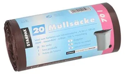Produktbild von STARPAK Mülleimerbeutel HDPE 70 Liter braun 20 Beutel auf Rolle