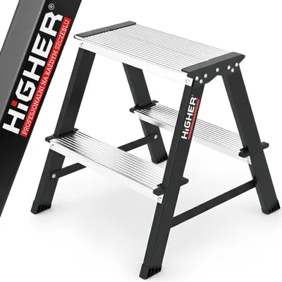 Zdjęcie produktu dla Drabina domowa stalowa dwustronna składana HIGHER 2x2 stopnie 150kg