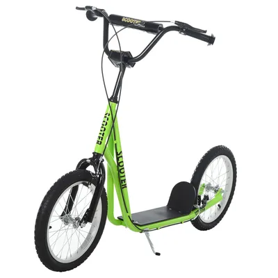 Image de Scooter pour enfants 371-021YG, kickboard pour enfants avec pneus et frein à main, pour enfants à partir de 5 ans, vert, 139 x 58 x 90-96 cm