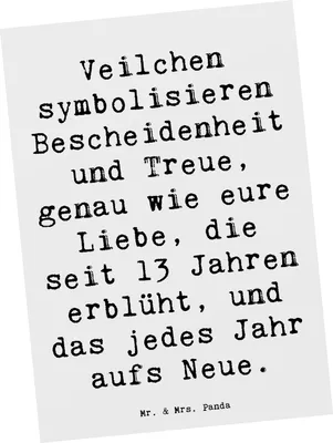 Produktbild von Mr. & Mrs. Panda Grußkarte Spruch 13. Hochzeitstag Veilchenhochzeit - Weiß - Geschenk, Postkarten, Geschenke, Fotokarte, Hochzeit feiern, Ehemann, Ansichtskarten, Heirat