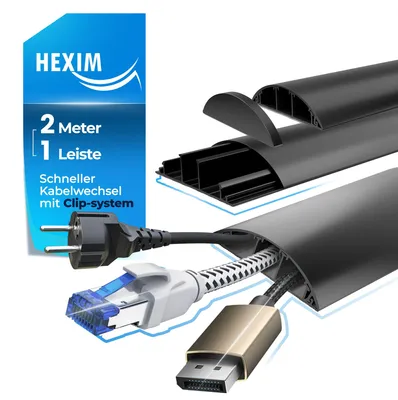 Produktbild von HEXIM Kabelkanal 1-8 Meter 68x18mm PVC Kunststoff Kabelabdeckung halbrund Wand Boden