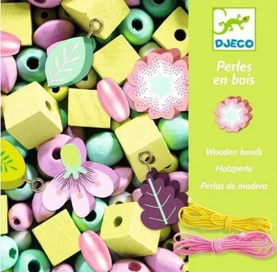Produktbild von Djeco Schmuck basteln: Wooden beads, leaves and flowers
