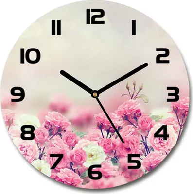Produktbild von Wanduhr aus Glas 30fi Glasbild Glasuhr Gehärtetes Glas - schwarze-zeiger - Flowers of wild rose