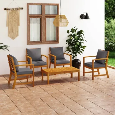 Produktbild von The Living Store 5-tlg. Garten-Lounge-Set mit Auflagen Massivholz Akazie