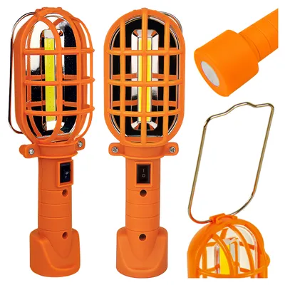 Obrázok produktu pre XUDO LED pracovné svietidlo 3W COB 120lm, dielenská lampa napájaná 3xAA batériami, magnetická základňa a háčik, studená biela 6000K, oranžová