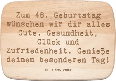 Produktbild von Mr. & Mrs. Panda schneidbrett Spruch 48. Geburtstag - Transparent - Geschenk, Geburtstagsglückwünsche, Happy Birthday, vesperbrett, Frühstücksbrettchen, feiern, Holzbrett