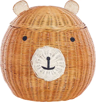 Produktbild von BELIANI Aufbewahrungskorb Natur aus Rattan Bärenform Rund 43 cm Spielzeugkorb für Kinderzimmer