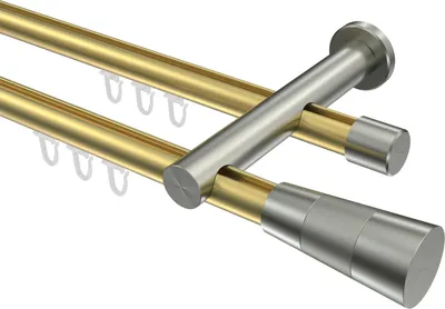Produktbild von Interdeco Innenlaufstange / Gardinenstange mit Innenlauf Messing-Optik / Edelstahl-Optik, Typ Platon Tanara (Konus Bicolor), 20 mm Ø 2-läufig, 160 cm