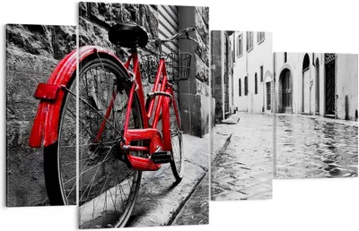 Produktbild von Bild auf Leinwand - Leinwandbild - Straße Fahrrad Kopfsteinpflaster Gebäude - 120x70cm - Wand Bild - Wanddeko - Leinwanddruck - Bilder - Kunstdruck - Leinwand bilder - Wandkunst - DL120x70-3186