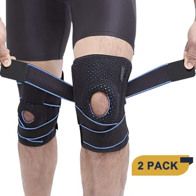 Produktbild von Kniebandage Sport 2 Stück,  Kompressions Knie SupportKnieschützer mit verstellbarem Klettverschluss & Silikon für Volleyball, Basketball, Crossfit, Laufen, Unisex