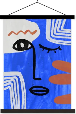 Produktbild von MuchoWow® Textilposter Gesicht - Blau - Design 60x80 cm mit schwarzem Rahmen - Plakathalter