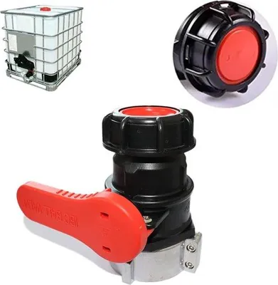Zdjęcie produktu dla Uniwersalny adapter do zbiorników na wodę typu IBC, 75 mm, czerwony zawór kulowy, przyłącze DN50