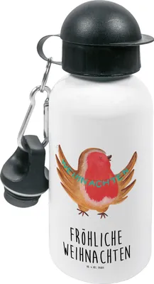 Produktbild von Mr. & Mrs. Panda Getränkeflasche Rotkehlchen Weihnachten - Weiß - Geschenk, Weihnachtsmotiv, Winter, Weihnachtsgruß, Wasserflasche, Trinkflasche Kinder, Sportflasche
