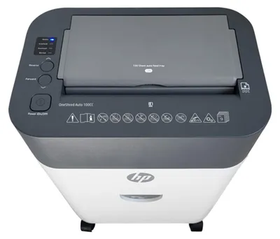 Obrázok produktu pre HP OneShred Auto 100CC, Krížové rezanie, 22 cm, 4.3 x 12 mm, 17 L, 100 listy, 68 dB