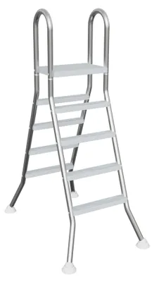 Produktbild von QEENTOE 4-stufige Poolleiter Edelstahl 304, silberne Einstiegsleiter für freistehende & teileingelassene Aufstellbecken, bis 150 kg belastbar, rutschfeste Sicherheitsleiter