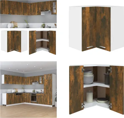 Produktbild von vidaXL Eck Hängeschrank Räuchereiche 57x57x60 cm Holzwerkstoff - Eck-Hängeschrank - Eck-Hängeschränke - Küchenschrank - Eckschrank