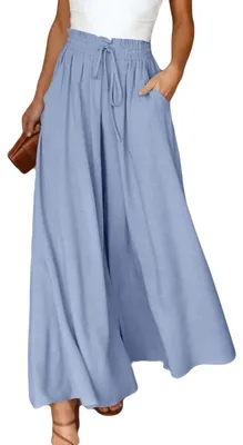 Produktbild von ASKSA Damen Breites Bein Hose Sommer Hohe Waist Plissee Hosen Elegante Einfarbig