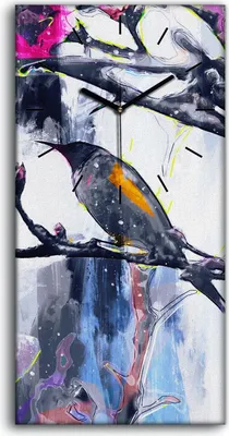 Produktbild von Leinwand Uhr Küche Wohnzimmer Bild 30x60 Malerei Abstrakte Zweige Tier Vogel - schwarze Hände