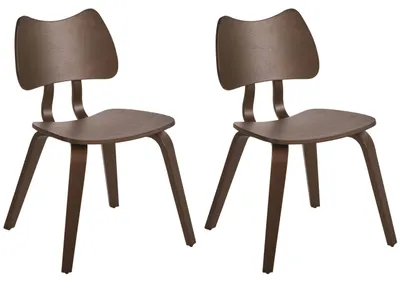 Produktbild von BELIANI Esszimmerstuhl 2er Set Dunkelbraun Gummibaumholz Ohne Armlehnen Geschwungene Rückenlehne Retro Stil Küchenstühle