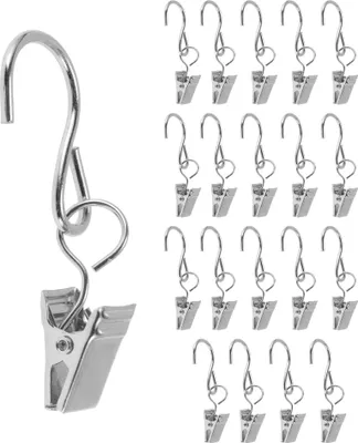 Produktbild von Gardinenhaken Mit Clips 1.3cm Innendurchmesser Haken Dekorative Vorhangclips Für Deko Kunsthandwerk Ausstellung Silberfarben 20 Stück