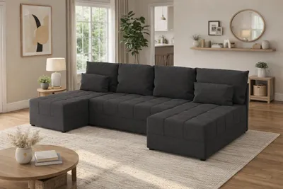 Zdjęcie produktu dla Duży narożnik DOMINO U FIT z funkcją spania i pojemnikiem na pościel sofa do salonu