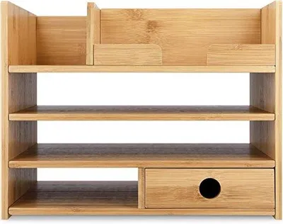 Produktbild von Famanu Büroorganizer aus Bambus - Holzschreibtisch-Organizer - 33 x 24 x 26 cm - Mit 1 Schublade